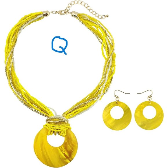 New Multi Strand Colorful Beaded Necklace with Big Circle Shell Pendant - Picture 9 of 9